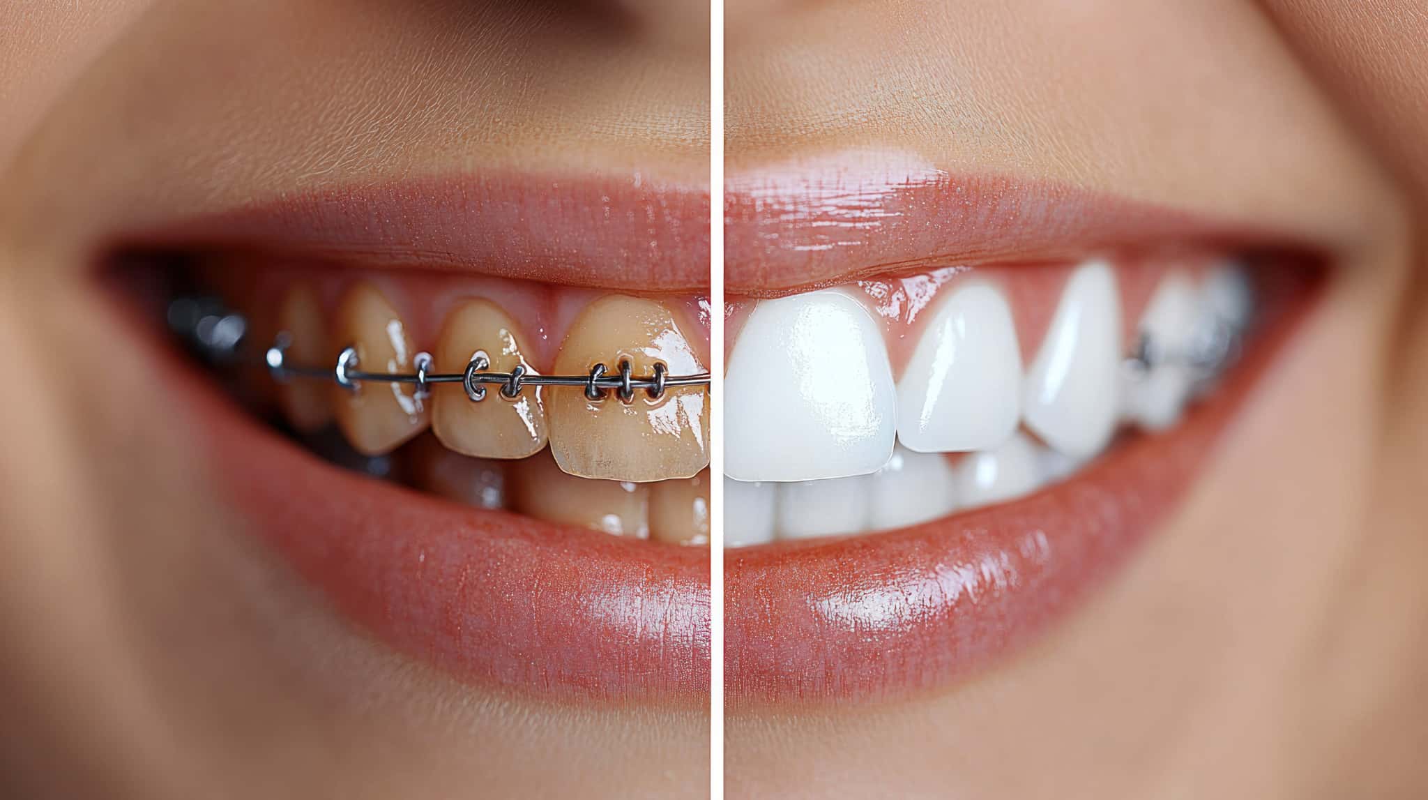 歯科矯正とホワイトニングを同時に行った前後のイメージ