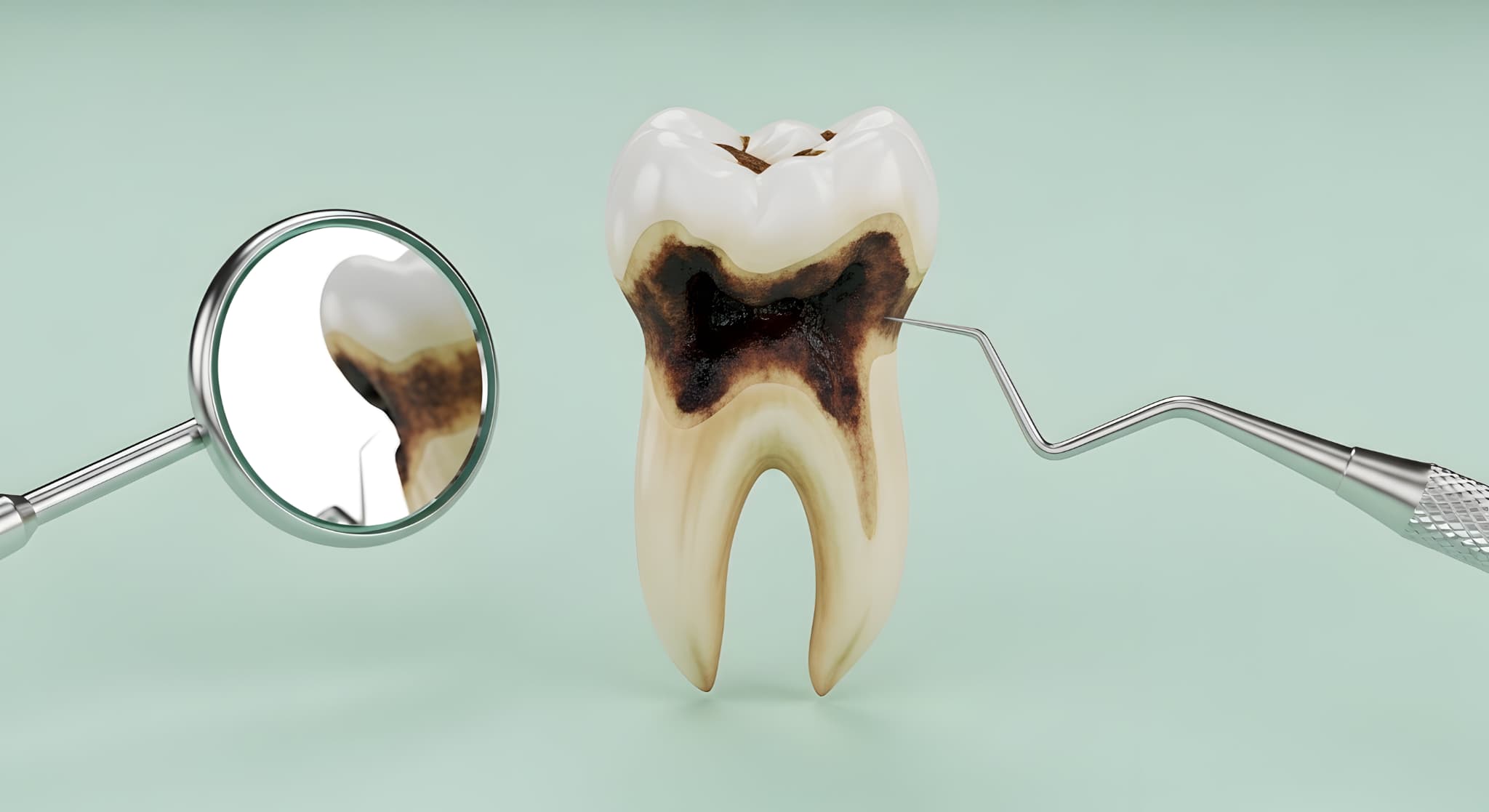 虫歯によって黒くなった歯