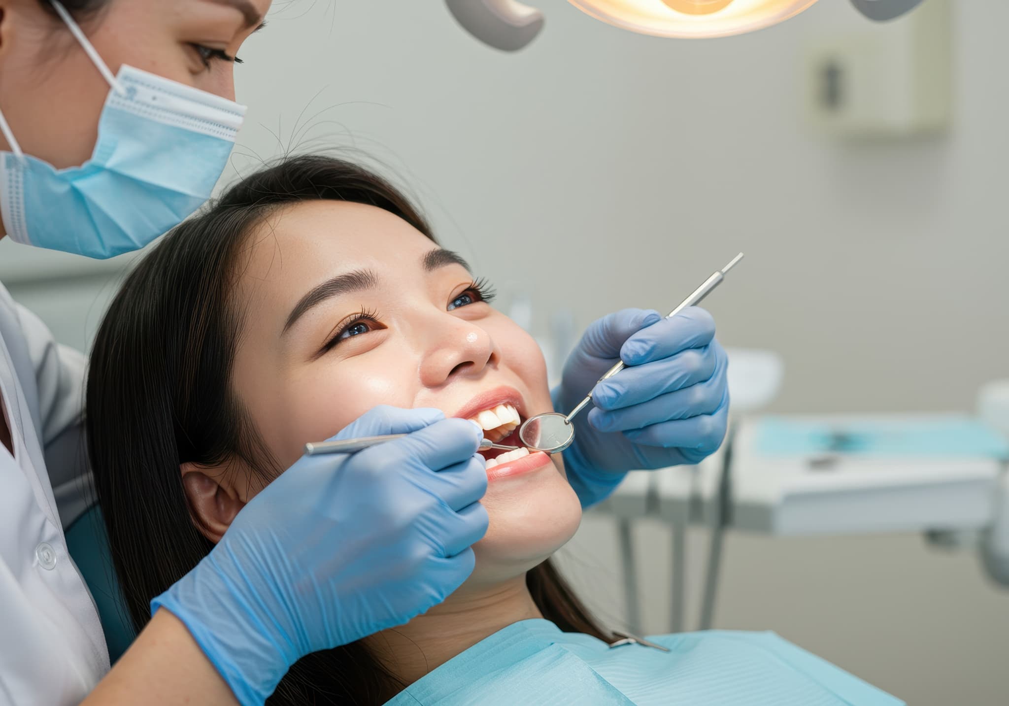 歯科医院で治療を受ける女性
